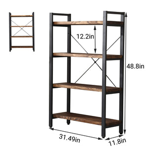 WH-AOERPUMY 4-Tier Solid Wood Rustic Industrial Bookshelf