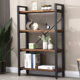 WH-AOERPUMY 4-Tier Solid Wood Rustic Industrial Bookshelf