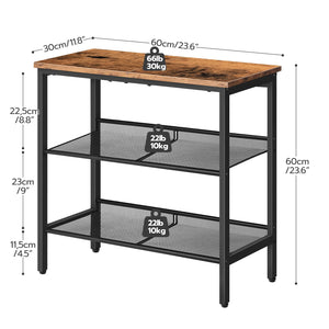 HOOBRO 3-Tier Narrow End Table with Adjustable Shelves – Rustic Brown & Black, Easy Assembly