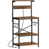 SUPERJARE 4-Tier Kitchen Bakers Rack with Power Outlet & S-Hooks – Rustic Brown