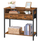 HOOBRO 31.5" Rustic Entryway Table with 2 Fabric Drawers & 3 Shelves, Metal Frame