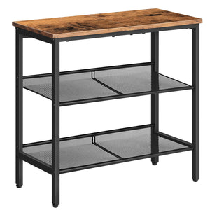 HOOBRO 3-Tier Narrow End Table with Adjustable Shelves – Rustic Brown & Black, Easy Assembly