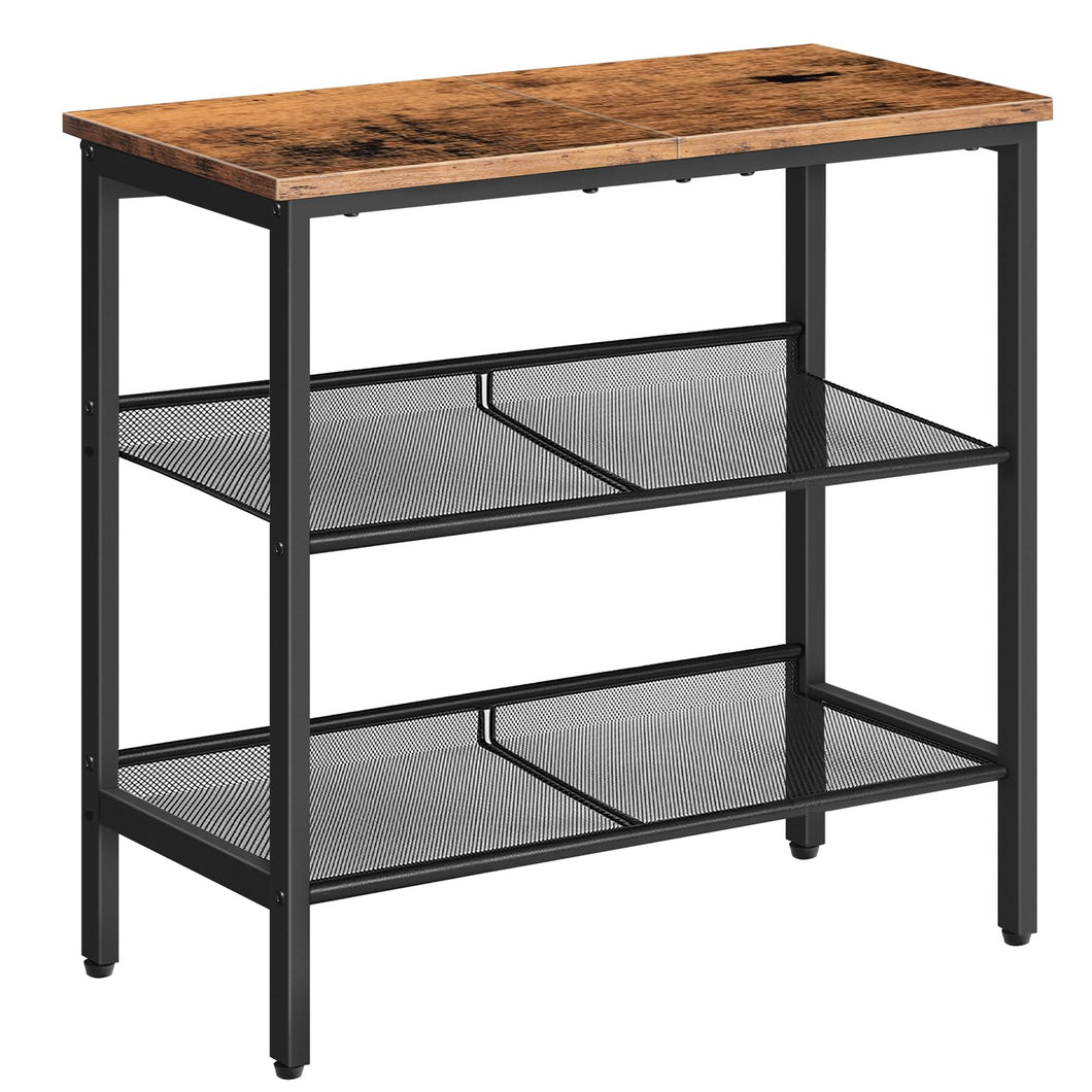 HOOBRO 3-Tier Narrow End Table with Adjustable Shelves – Rustic Brown & Black, Easy Assembly