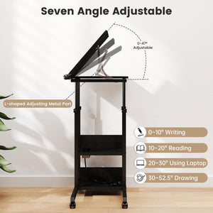 Hadulcet Adjustable C Table with Charging Station & Wheels, Tiltable Laptop Desk