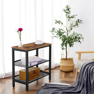 HOOBRO 3-Tier Narrow End Table with Adjustable Shelves – Rustic Brown & Black, Easy Assembly