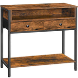 HOOBRO 31.5" Rustic Entryway Table with 2 Fabric Drawers & 3 Shelves, Metal Frame