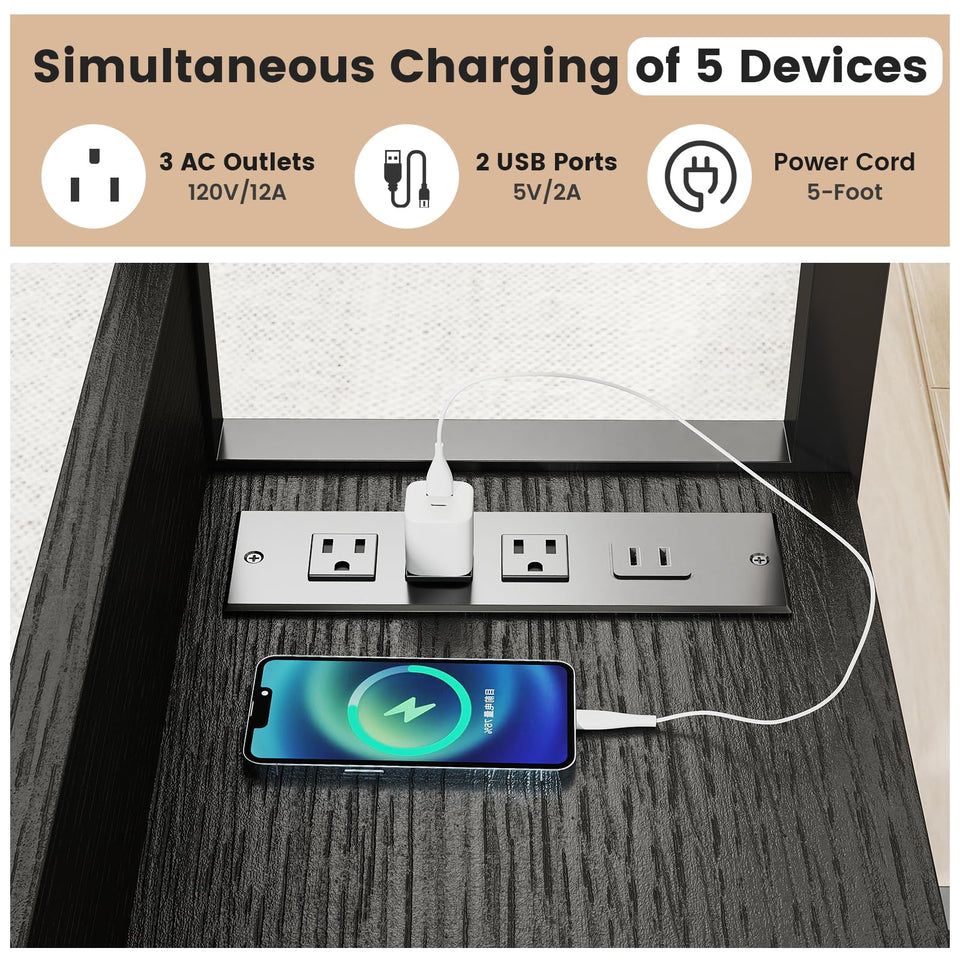 Hadulcet Adjustable C Table with Charging Station & Wheels, Tiltable Laptop Desk