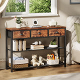 Furologee 38'' Entryway Console Table with 3 Fabric Drawers & Storage Shelves – Rustic Brown