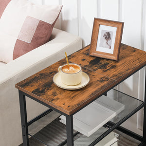 HOOBRO 3-Tier Narrow End Table with Adjustable Shelves – Rustic Brown & Black, Easy Assembly