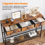 Furologee 38'' Entryway Console Table with 3 Fabric Drawers & Storage Shelves – Rustic Brown