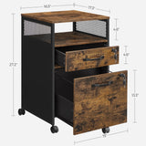 VASAGLE Mobile File Cabinet with Lockable Drawers & Open Shelf – Rustic Brown & Ink Black