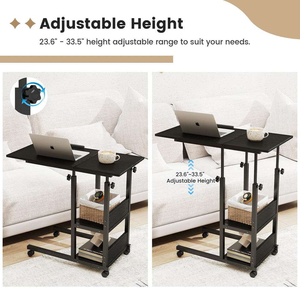 Hadulcet Adjustable C Table with Charging Station & Wheels, Tiltable Laptop Desk