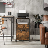 VASAGLE Mobile File Cabinet with Lockable Drawers & Open Shelf – Rustic Brown & Ink Black